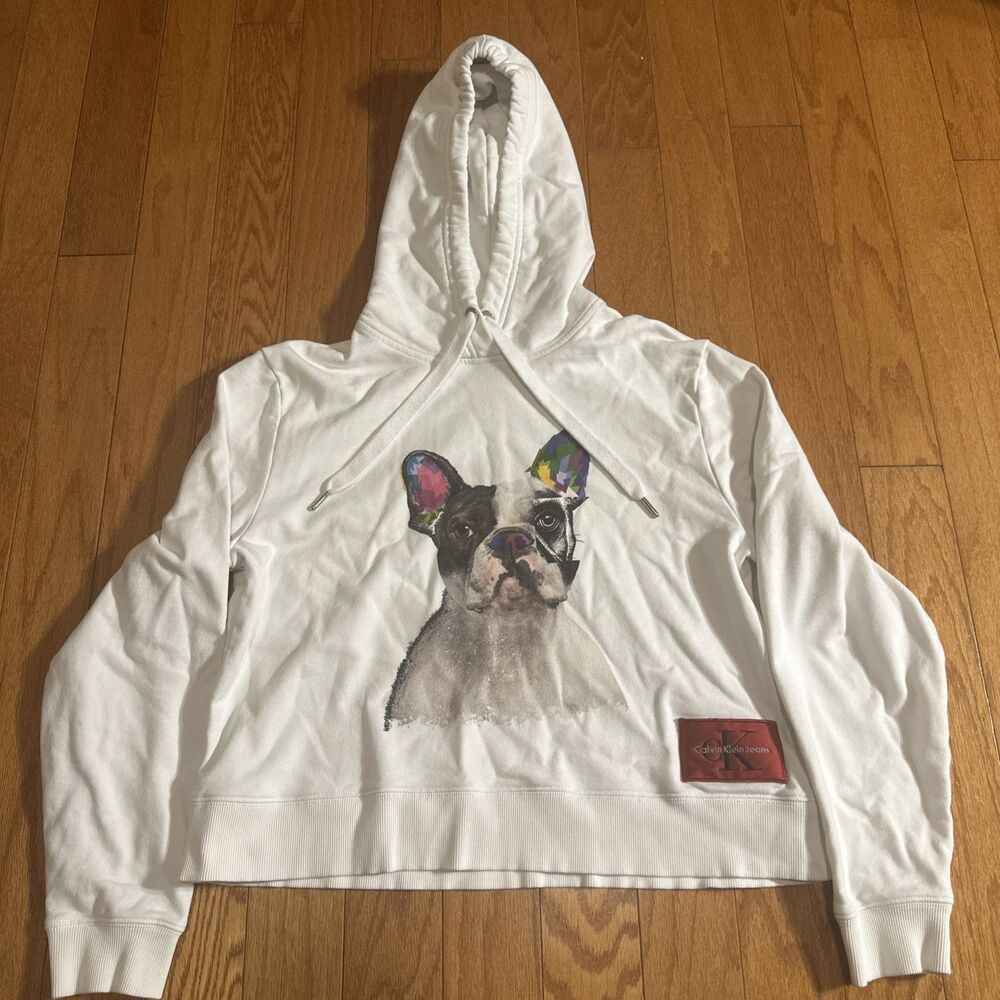 Calvin Klein Jeans CK White Cropped Hoodie Sweatshirt Women’s Large